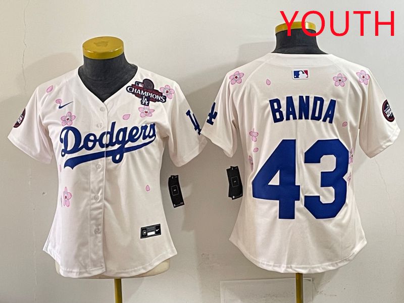 Youth Los Angeles Dodgers #43 Banda Cream Sakura Edition 2025 Nike MLB Jersey style 40->youth mlb jersey->Youth Jersey